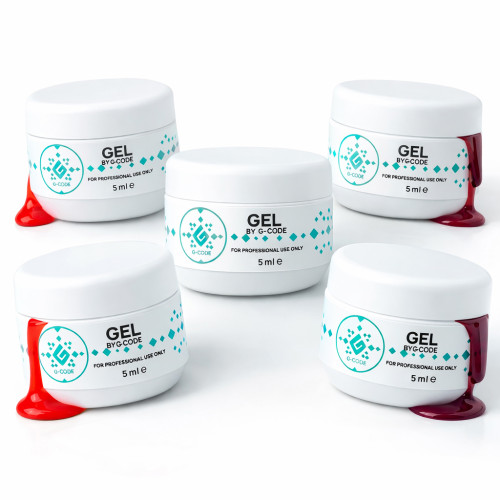 Hard Red Gel Box G-Code — Professional Hard Camouflage Gel Set for Nail Extension & Strengthening (5×5 ml)